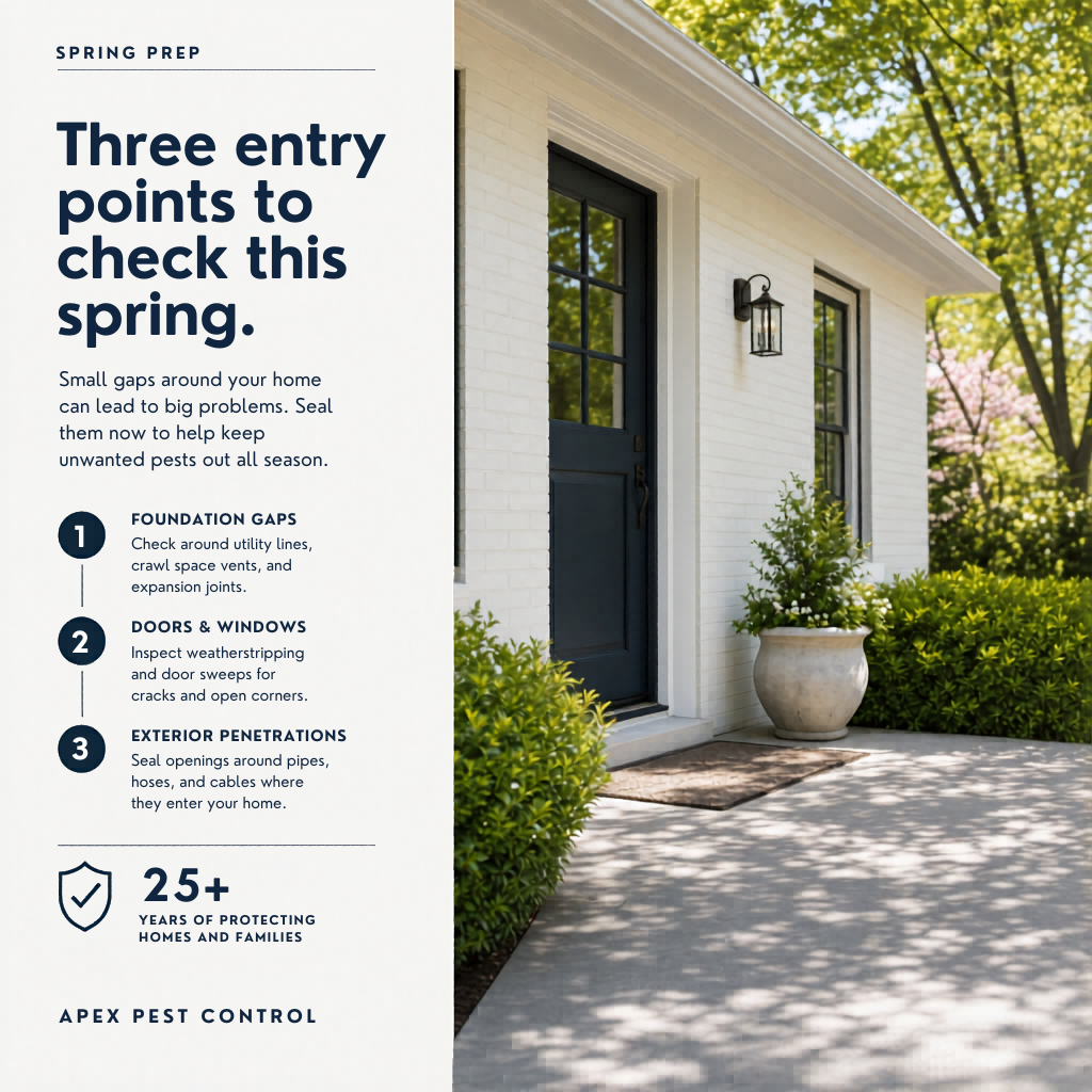 Walk the perimeter of your house this Saturday morning. Three spots get you most of the way: where utility lines pierce 